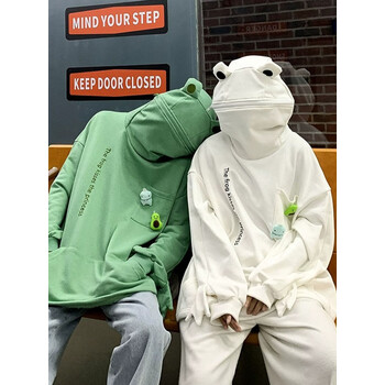 lanshu搞怪青蛙卫衣男春秋季慵懒风连帽外套潮牌小众七夕情侣装表演