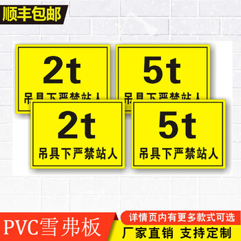 行吊安全警示牌吨位标识吊具下严禁站人2t3t4t5t工厂生产车间标识牌