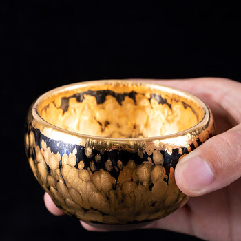 滴建盏铁胎黄金天目茶盏鎏金主人杯金盏茶杯送礼礼盒 宋瑜金盏-钵体盏