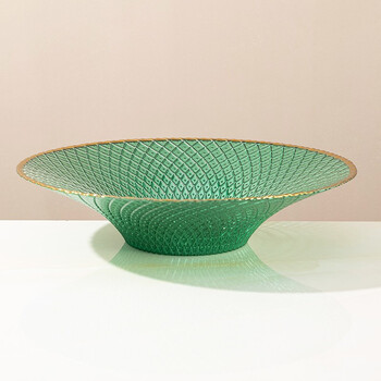 racekish孔雀绿金边浮雕玻璃果盘创意艺术餐桌装饰品桌面收纳果盘