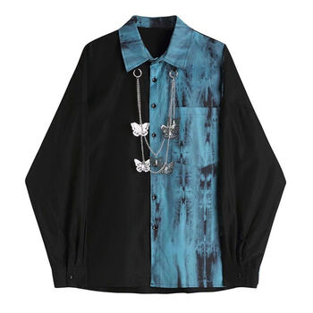 dkuq矮胖男生秋冬季穿的长袖衬衣秋季加大特大码300斤扎染衬衫上衣男