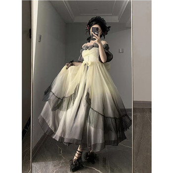 阮鸢洛丽塔花嫁华丽款lolita套装女成人礼优雅重工公主裙 水墨色拖尾