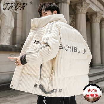 trvr灯芯绒羽绒服男冬季2024新款加厚保暖外套男士冬装轻薄潮牌上衣服