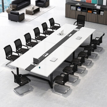 圣黎 会议桌长桌桌子大小型长条桌洽谈桌办公桌椅组合开会会议室培训 黑白色+普通线盒  3.5米桌+12把椅子