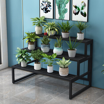 梵客城堡全钢花架置物架阳台落地式客厅新款阶梯架带轮户外庭院多 三