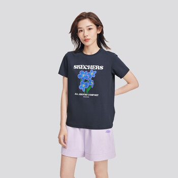 斯凯奇skechers短袖t恤衫女速干透气运动t恤女式t恤夏季奥德赛灰s