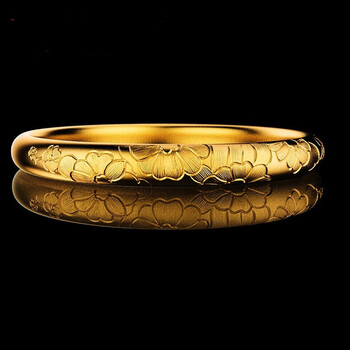 兰嘉丝汀 古法黄金手镯 祥荷圣莲足金 金镯子新款传承婚庆 三金首饰