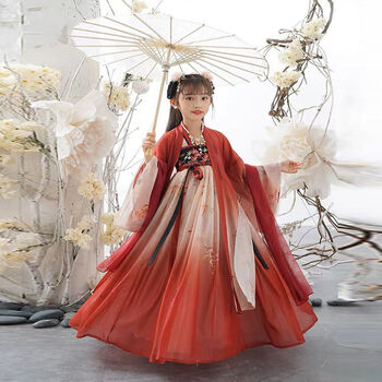 古装小女孩大童古风中国风儿童连衣裙唐装仙女裙红整体大袖衫外套七种