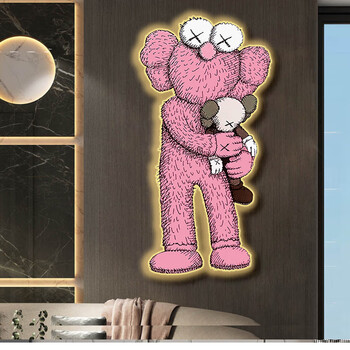 暴力熊入户玄关装饰画挂画潮牌kaws实物砂岩喷绘无框灯画客厅背景墙面