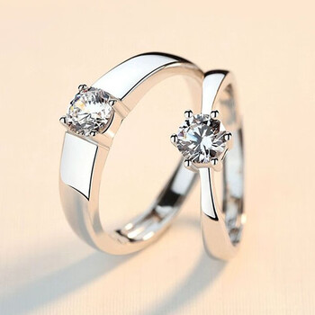 森之瞳520礼物送男女友pt950铂金白金对戒男六爪钻石女情侣戒指结婚