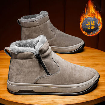 棉鞋男冬季加绒加厚大棉雪地靴新款男士高帮防寒保暖户外棉靴棕色主图