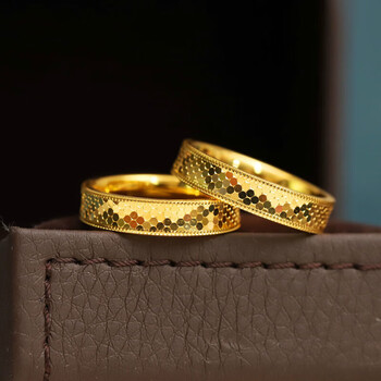 曼舒爱黄金戒指女 999足金蹦迪鱼鳞时尚简约情侣对戒5g硬金指环送女友