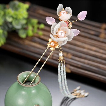 明夫人古装网红超仙手工发簪步摇流苏钗子珍珠蝶贝汉服配饰古风头饰