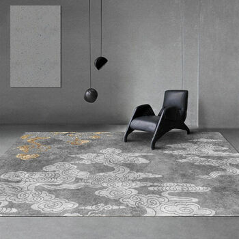 新中式复古轻奢祥云地毯玄关客厅书房沙发茶几垫卧室床边满铺定制灰色