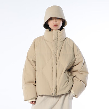 竹林石屋立领短款小个子羽绒服冬季女士通勤90白鸭绒商场同款 卡其色