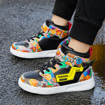 乔丹男童运动鞋春秋新款儿童鞋子高帮板鞋童鞋男孩小学生潮中大童黑色