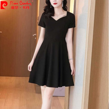 皮尔卡丹（pierre cardin）赫本风连衣裙女夏2023新款领中长款气质显瘦加码小黑裙减龄字裙针 黑色 M