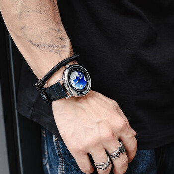 纯灿giga蓝色星球手表 机械表地球款表男款品牌男士感2022新款男表