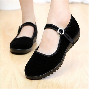 方口鞋女平底夏季老年人黑平绒老布鞋妈妈红舞蹈鞋一带工作鞋中休闲女
