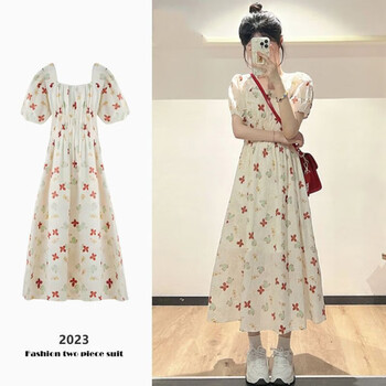 lachapellehomme新款碎花连衣裙女学生夏季韩版收腰显瘦小个子甜美