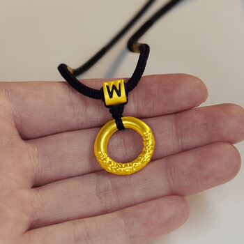 露若足金999黄金字母平安扣吊坠男新款素圈金箍圈编织百搭项链送老婆