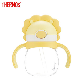 膳魔师THERMOS儿童夏季水杯狮子杯PA塑料耐摔 带把手婴儿吸管杯防漏 宝宝喝水杯Foogo系列黄色 270ml