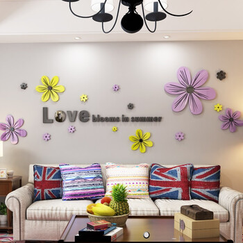 夏花3d亚克力立体墙贴餐厅客厅卧室沙发电视背景墙装饰墙贴画自粘 yt
