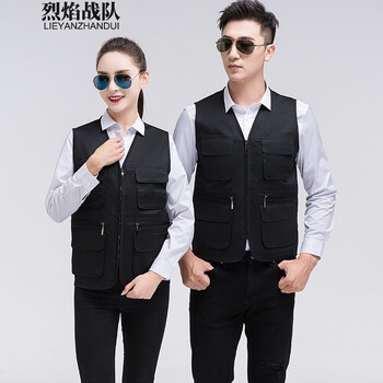烈焰战队工作服马甲男士夏季户外网眼里衬多口袋薄款工程服马甲纯色