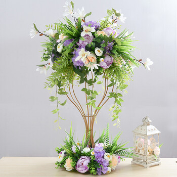 婚庆装饰仿真花铁艺桌花路引花球花器酒店t台舞台摆件摄影道具 01紫色