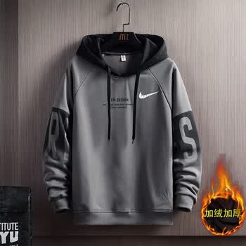 卫衣男士春秋冬季打底衫男加绒长袖t恤宽松潮牌运动上衣服深灰加绒xl