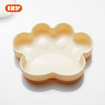 爱咔威（IKV）宝宝餐盘 婴儿吸盘辅食碗儿童一体式硅胶分格盘卡通餐具 猫爪小餐盘-白色