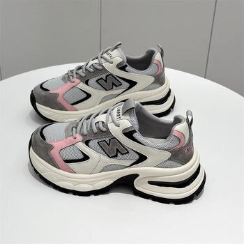 万耐克斯特老爹鞋女款2024年春季新款韩国厚底字母休闲运动鞋潮粉色35