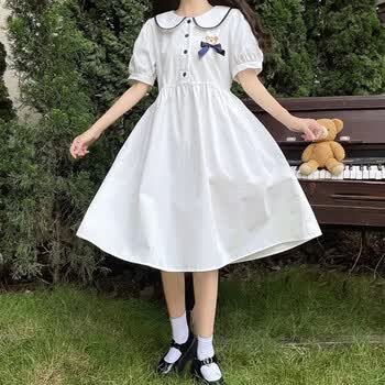 童娃娃领连衣裙14中小学生13女孩森系过膝甜美裙子1220岁白色s6585斤