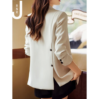 西装外套女小个子休闲感春秋2023早春新款设计感小西服 米白色西装 s