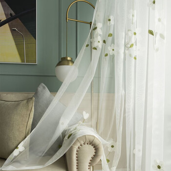 灵水绣北欧风简约网格底纱a系列植物绣花系列窗纱夏天