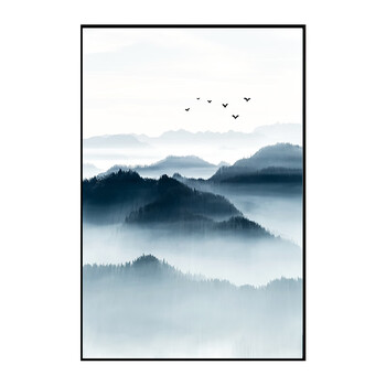 家柏饰 现代新中式水墨山水客厅装饰画酒店餐厅饭厅玄关挂画三联壁画