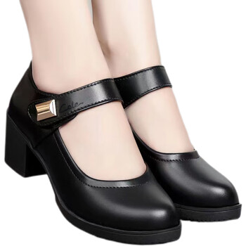 哈比熊(hobibear)哈比熊高跟鞋粗跟软皮工作鞋休闲透气四季单鞋女妈妈