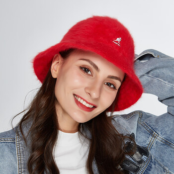 kangol袋鼠渔夫帽秋冬经典圆顶兔毛casual袋鼠帽子红色m