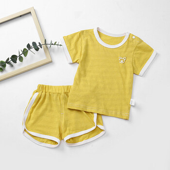 婴幼儿短袖套装纯棉夏季薄款两件套儿童夏天衣服宝宝夏款纯色睡衣家居