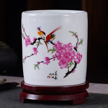 梓琦景德镇陶瓷笔筒摆件中式办公桌面装饰工艺品创意摆设小礼品毛笔筒