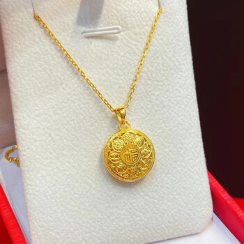 老凤凰9999足金福字圆牌八宝罗盘黄金吊坠新款足金项链女生日礼物送
