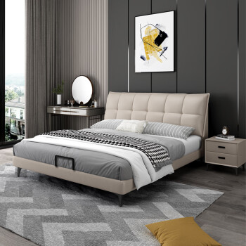 帝洋法式奶油风科技布床极简轻奢主卧室双人软包齐边新款可拆洗现代风 1.8米架子床 床+3D豪华乳胶床垫