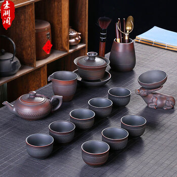 诸怀建水紫陶复古功夫茶具套装全套礼品家用茶壶茶杯盖碗水杯茶礼牛气