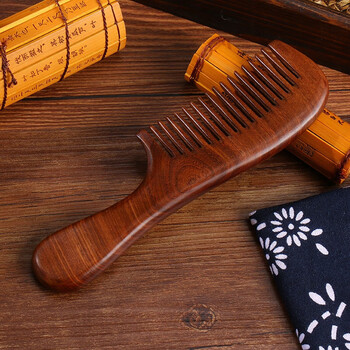 檀木梳子女士家用直发密齿卷发大齿宽齿按摩厚发长发梳 黑金檀中齿梳