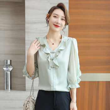 印绒ieinreoll广州普宁品牌衬衫女新款夏装洋气中袖时尚小衫瘦小中年