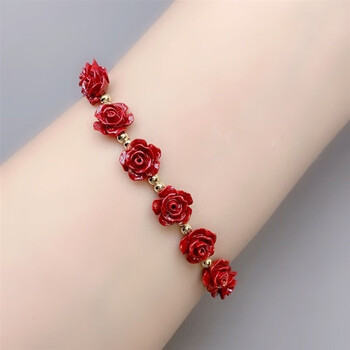 lennik女夏季紫金砂本命年转珠运手串七夕礼物送女友朱砂玫瑰花手链