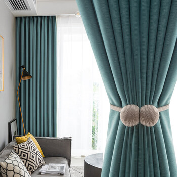 遮光窗帘北欧简约卧室客厅轻奢飘窗拼色遮阳布2020年新款现代2021蓝绿