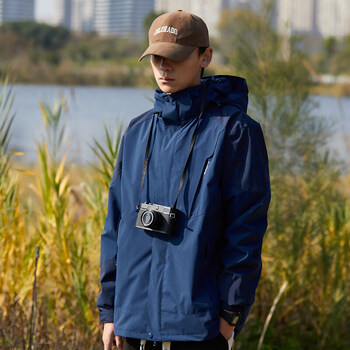 希音官方旗舰店三合一冲锋衣可拆卸内胆两件套登山服 男-牛仔蓝 xl