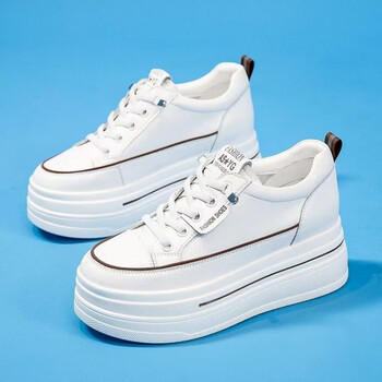 厚底小白鞋女2024春季新款内增高百搭皮面单鞋松糕小个子板鞋女鞋