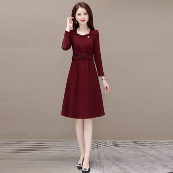 婚宴装酒红色连衣裙女春秋款妈妈高贵气质结婚礼服红色xl适合116125斤
